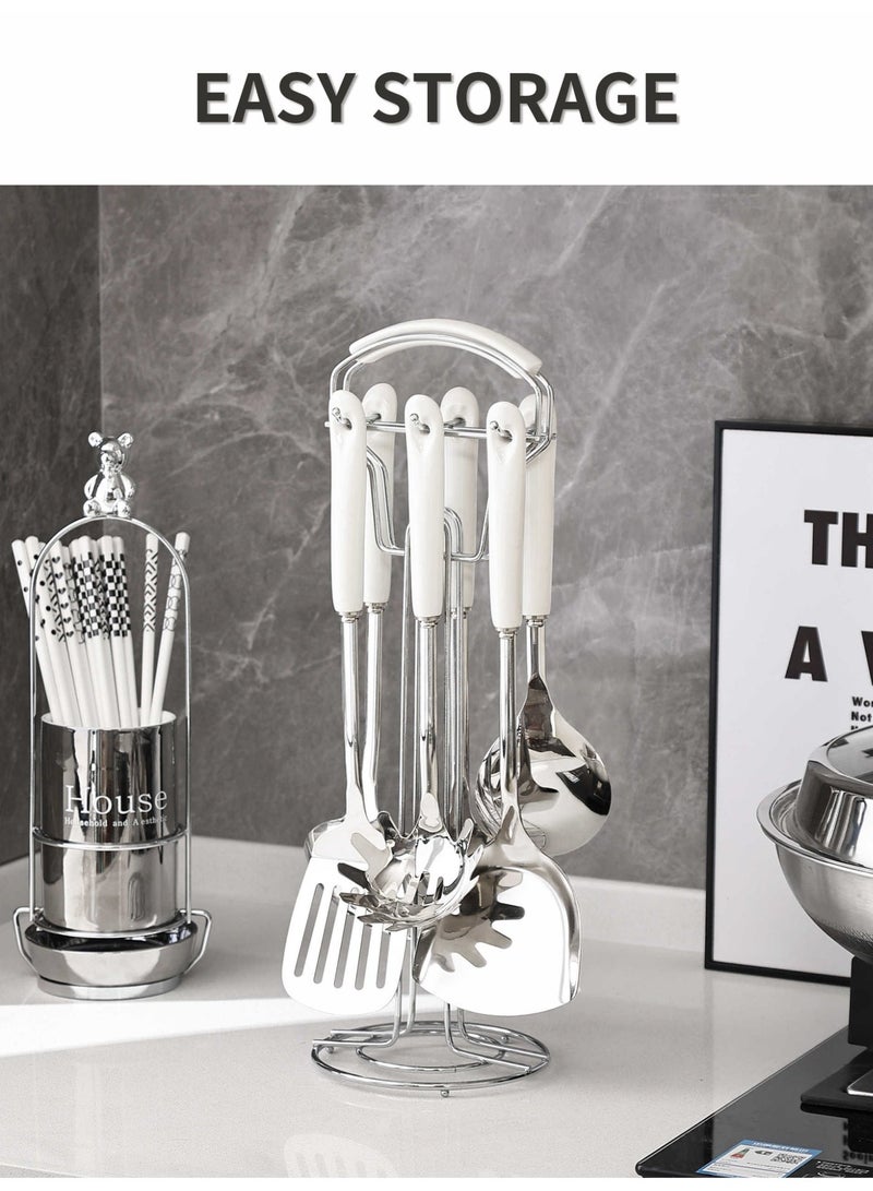 جيني جار حامل أدوات المطبخ، حامل أدوات الطهي الدوار 360 درجة من الفولاذ المقاوم للصدأ للطاولة، منظم أدوات المائدة وحامل أدوات الطهي - Image 4